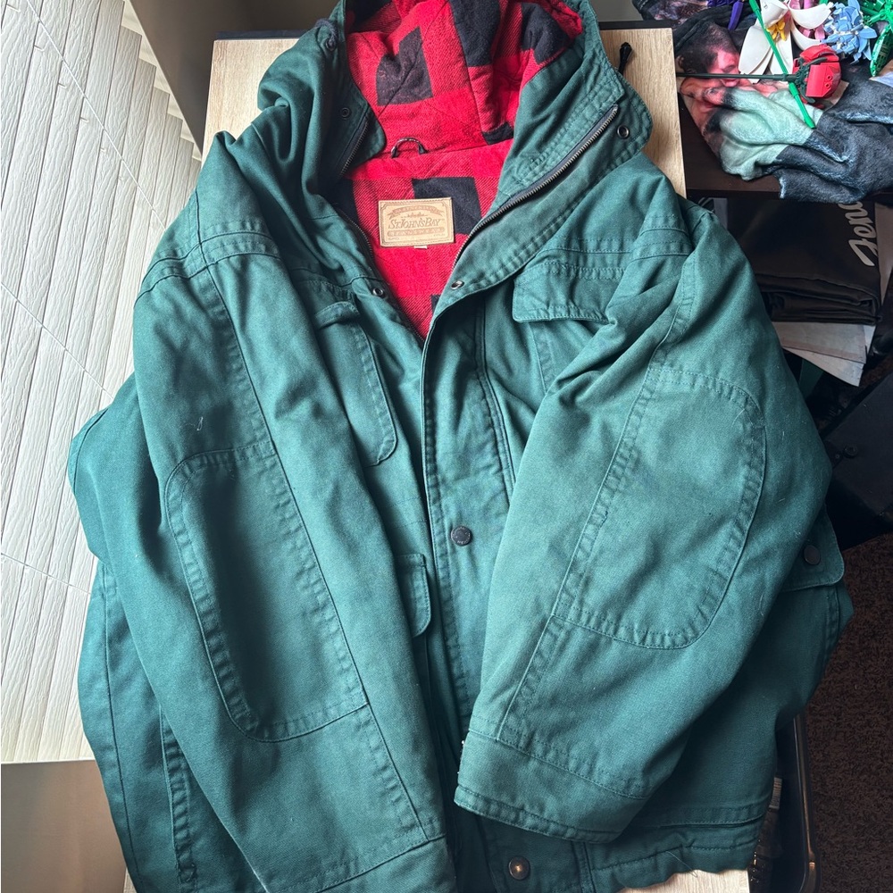 Men's Vtg ST JOHNS BAY Plaid Quilted Lining Insulated Hooded Coat Parka Size XL